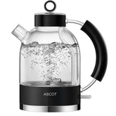 Glass Electric Kettle 1.5L – Fast Boil Tea Heater & Hot Water Boiler – Borosilicate Glass – Auto Shut-Off, Boil-Dry Protection – Black