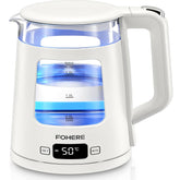 1.7L Glass Electric Kettle with 5 Temperature Control, 2200W Fast Boil, Keep Warm, Auto Shut-Off & LED Lights – White