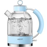 Electric Kettle 1.5L Glass Tea Kettle – Fast Boil Hot Water Boiler – BPA-Free, Auto Shut-Off & Boil-Dry Protection (Blue)