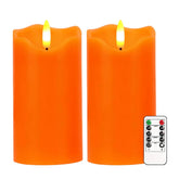Flameless Pillar Candle Light Set of 2, 6x3 Inch Flickering Real Wax LED Candles with Remote and Timer, Battery Operated, Orange