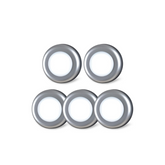 Set of five circular metallic rings on a white background