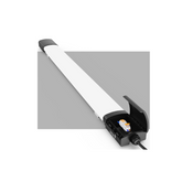 Fluorescent light tube with ballast on a white background