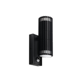 Black outdoor wall light fixture on a white background