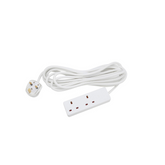 2 Gang UK Extension Lead 5 Metre Cable, Double Plug Socket Power Strip, White