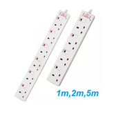 4/6 Way Gang 1m/2m/5M Cable Switched Surge Protect Extension Lead Plug Sockets