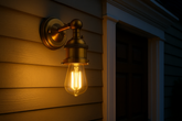 Vintage-style outdoor light fixture on a house exterior
