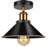 Vintage Industrial Flush Mount Ceiling Lampshade Black Metal Antique Brass Pendant Light Fitting M0033