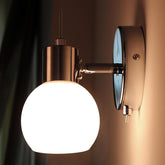 Wall-mounted light fixture with a glowing bulb on a neutral background