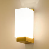 Wall-mounted light fixture with wooden frame on a beige wall