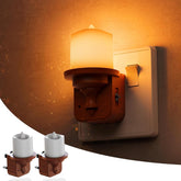 Wall-mounted night light with a warm glow on a textured wall.