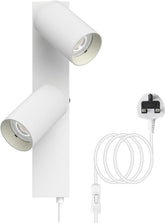 White ceiling light fixture with plug and cable on a white background