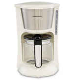 White coffee maker with stainless steel inner pot on a white background