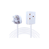 White electrical plug and socket with a cable on a white background