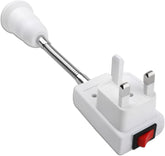 White plug with a red button on a white background