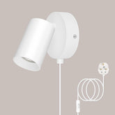 White wall-mounted lamp with extension cord on a beige background