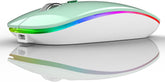 Wireless computer mouse with RGB lighting on a reflective surface