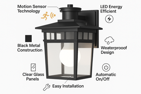 Modern LED Motion Sensor Outdoor Wall Light – Black Modern LED Motion Sensor Outdoor Wall Light – Black