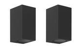 2 x Outdoor Wall Lights – Mains Powered, Black Aluminum Up & Down Sconces