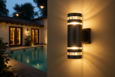 Black Round LED Up & Down Outdoor Wall Light – E27 Base – Waterproof Aluminum Sconce