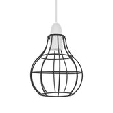 Modern retro metal pendant light shade hanging in a cozy kitchen.