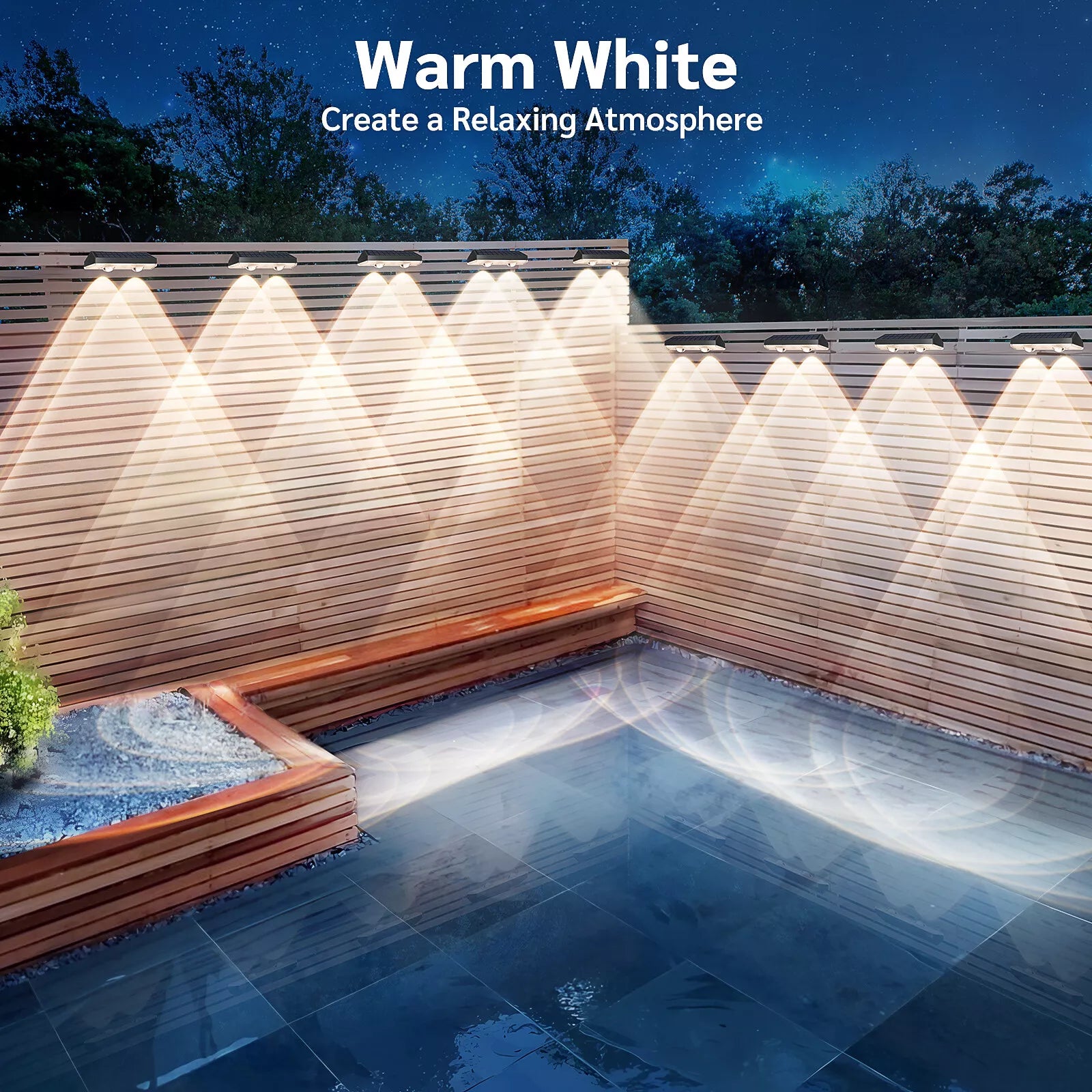 Solar-powered LED wall lights for garden and fence illumination.
 Solar-powered LED wall lights for garden and fence illumination.