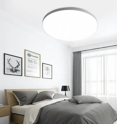 48W LED light panel viewed from below in a living room


