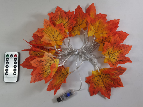 3M 20 LED Fall Maple Leaf Fairy Lights Autumn Garland Orange Leaves USB Powered Remote Indoor Window Home Autumn Decoration