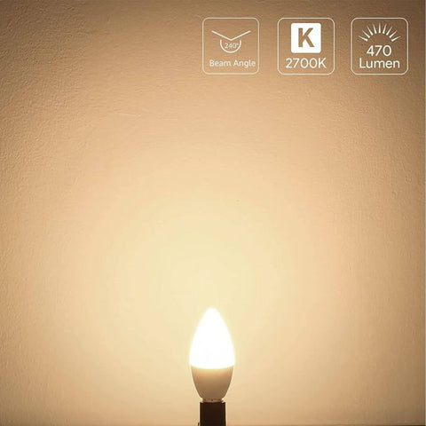 Pack of 6 E14 LED Light Bulb, Small Edison Screw SES Candle Bulbs, 4.9W 470lm, 40W Equivalent E14 Bulb, Warm White 2700K E14 LED Bulb