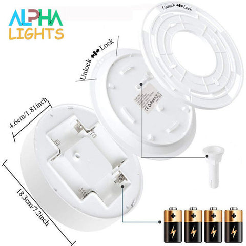 Battery-operated ceiling light with PIR sensor in a bathroom

