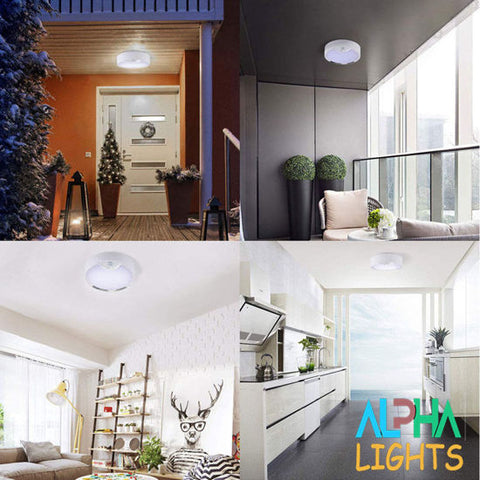 Compact battery-operated ceiling light in white finish

