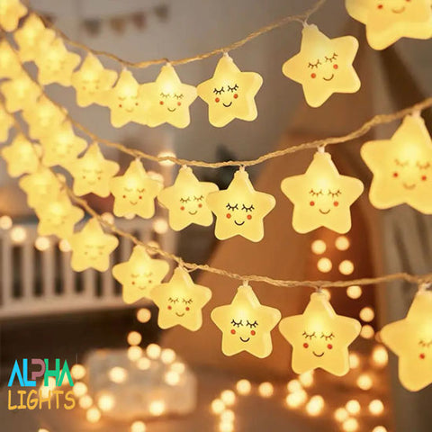 12 Star Battery Operated Children's String Fairy Lights Bedroom Nursery Warm White LED 2.2m with Timer
