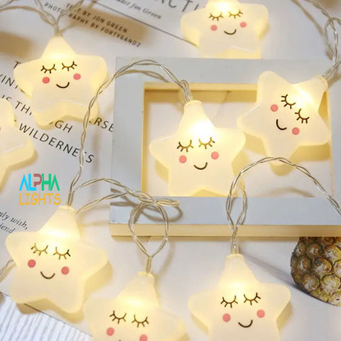 12 Star Battery Operated Children's String Fairy Lights Bedroom Nursery Warm White LED 2.2m with Timer