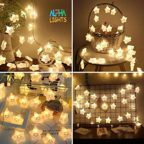 12 Star Battery Operated Children's String Fairy Lights Bedroom Nursery Warm White LED 2.2m with Timer