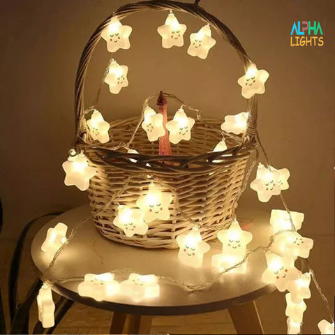 12 Star Battery Operated Children's String Fairy Lights Bedroom Nursery Warm White LED 2.2m with Timer
