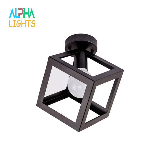 Ceiling Light Shade Matt Black Cube Puzzle Pendant Lampshade Shade, V-intage Industrial Metal Flush Mount Ceiling Light With Bulb