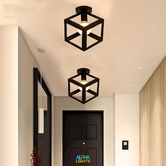 Close-up of the industrial metal frame with geometric cube design

