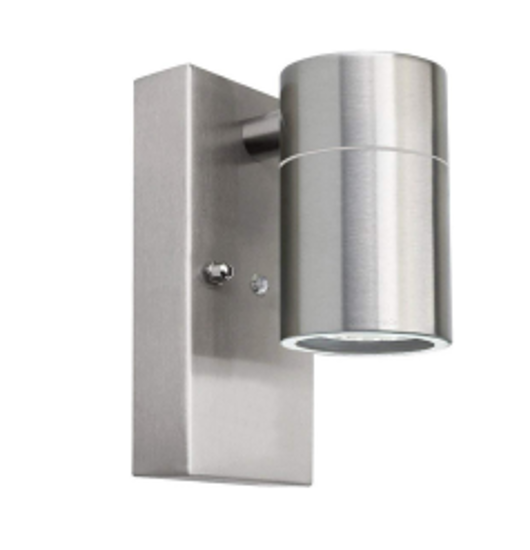 Modern Stainless Steel Outdoor Garden Wall Down Light with PIR Motion Sensor - IP44 Rated - Complete with a 7W LED GU10 Bulb