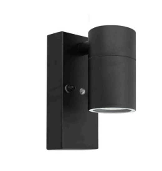 Black PIR Stainless Steel Single Outdoor Wall Light with Movement Sensor IP44