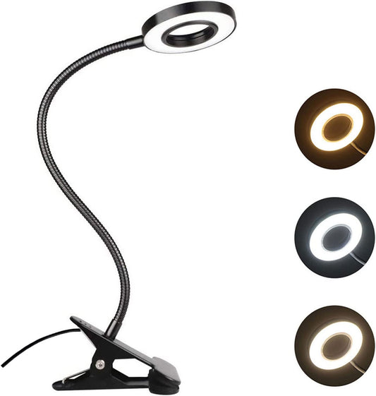 Versatile Clip-On LED Lamp for Reading Studying, and Gaming - 3 Color Modes, Eye-Care Desk Light for Bed - Black (Pack Of 2)