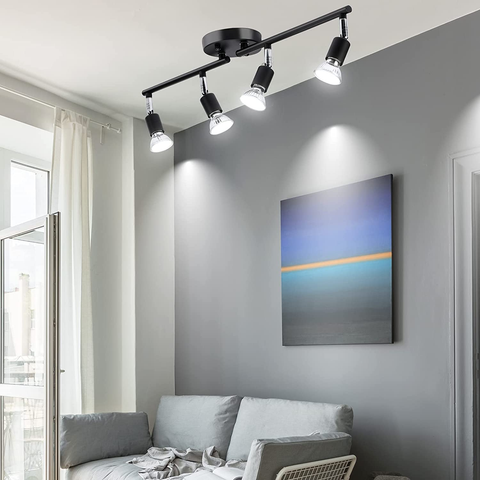 Kitchen ceiling light bar with 4 tiltable LED spotlights.
