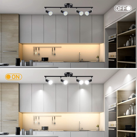 Ceiling-mounted spotlight fixture with GU10 bulb compatibility.

