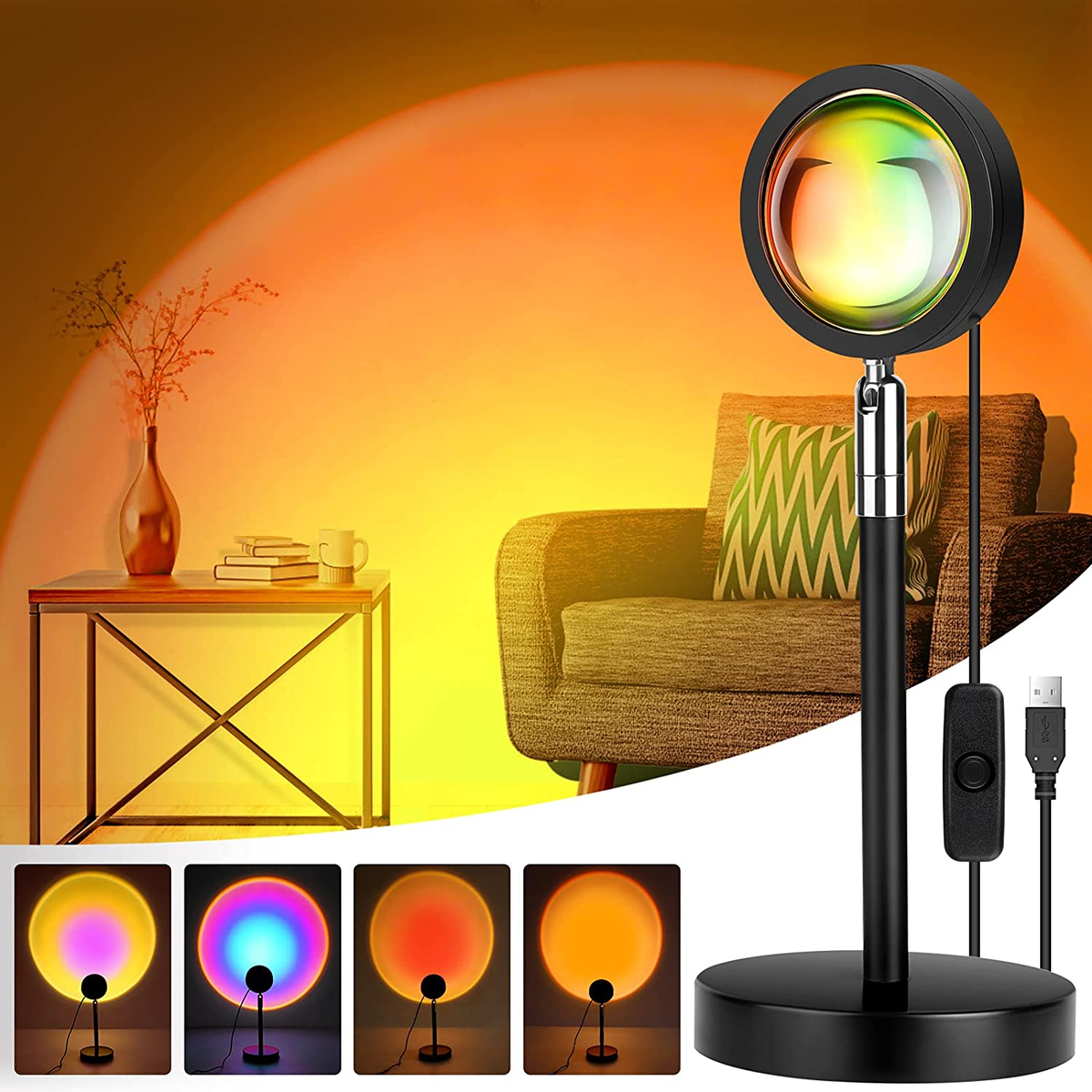 Sunset Lamp, 10W Sunset Light for Home Decor,360° Rotation Sunset Projection Romantic Visual Mood Lamp,USB Sunset Projector