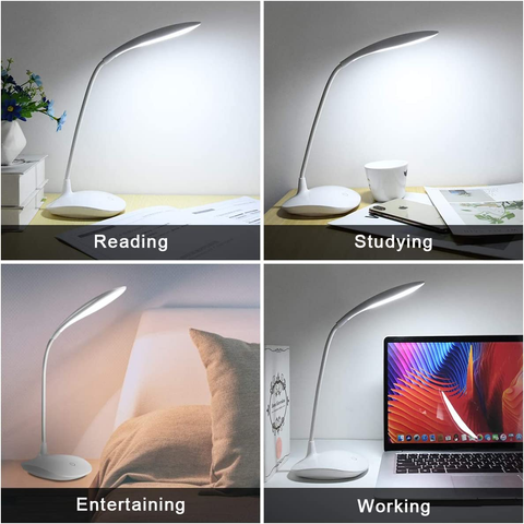 LED desk lamp providing bright illumination for reading.

