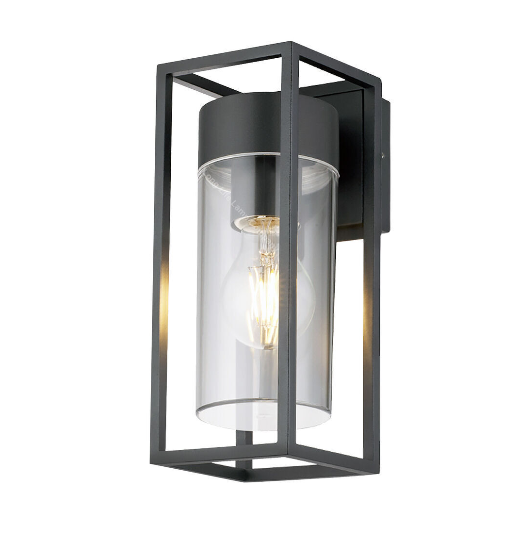 Outdoor Modern Wall Light Lantern Clear Diffuser LED, E27 Screw Bulb Supported, Black - thelights4u.com