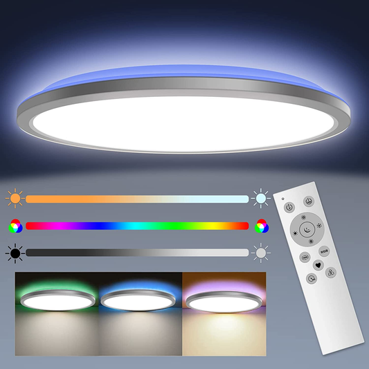 LED Ceiling Light with RGB Backlight, 24W 3200LM 3000K-6000K Dimmable, Remote Control Modern Flush Ceiling Light