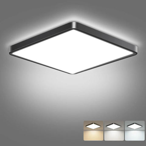LED Ceiling Light Square, 28W 3200LM, 3 Color Temperature (3000K/4000K/6500K), IP54 Waterproof Flush Mount Light for Bathroom, Bedroom, Kitchen & Hallway