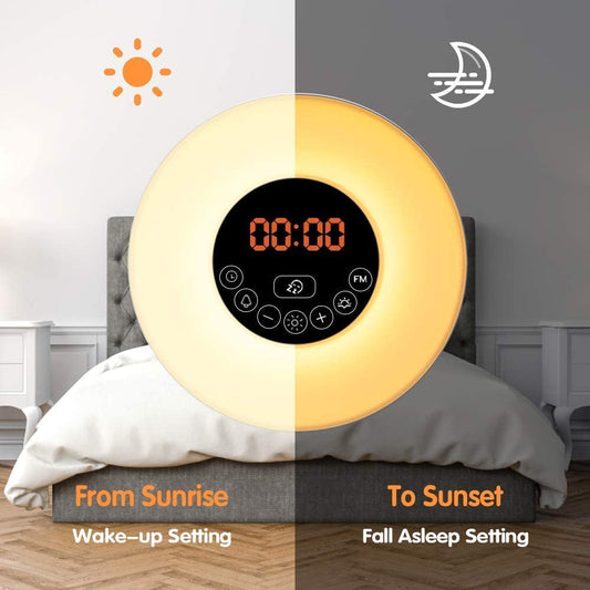 Sunrise Alarm Clocks, Wake Up Light with Sunrise/Sunset Simulation Dual Alarms Bedside Night Lamp Atmosphere Lamp USB Phone Charging Port
