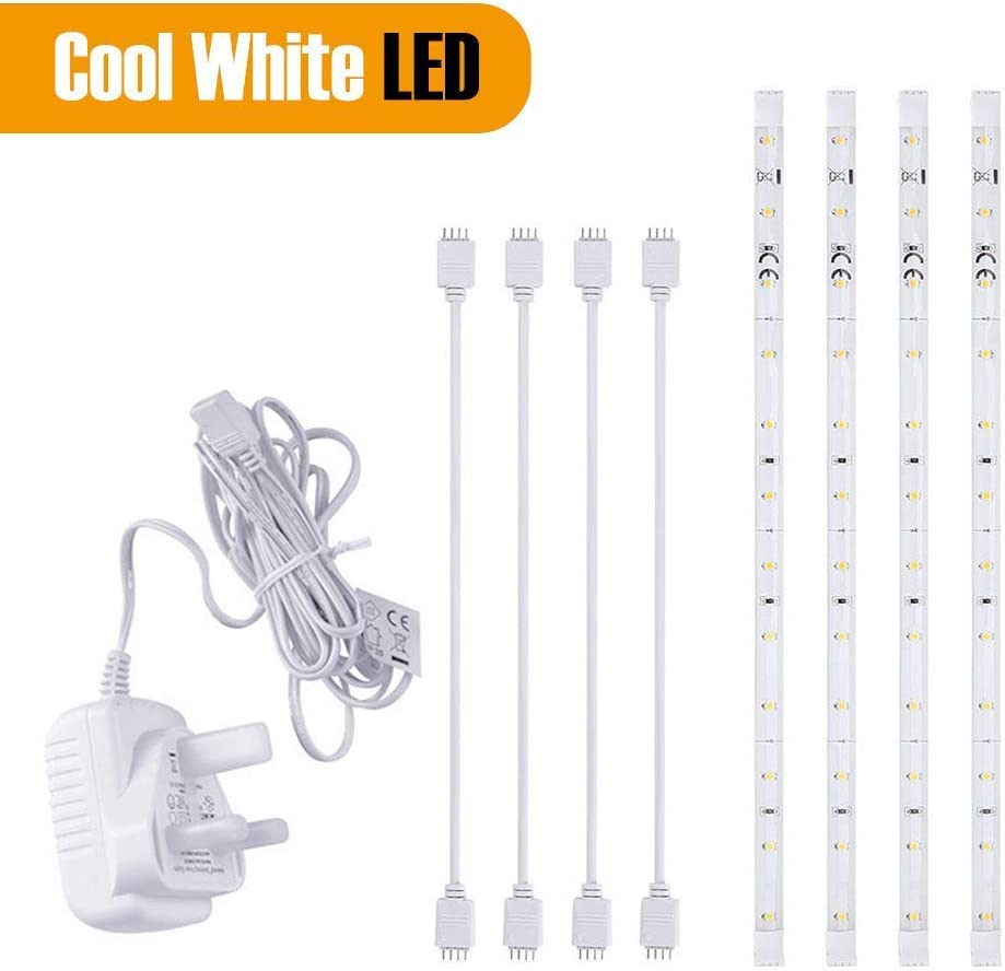 LED Under Kitchen Cabinet Strip Lights Day Light, Plug in Light Bars for Shelf Closet Showcase |Cool White, 4 x 30cm - thelights4u.com