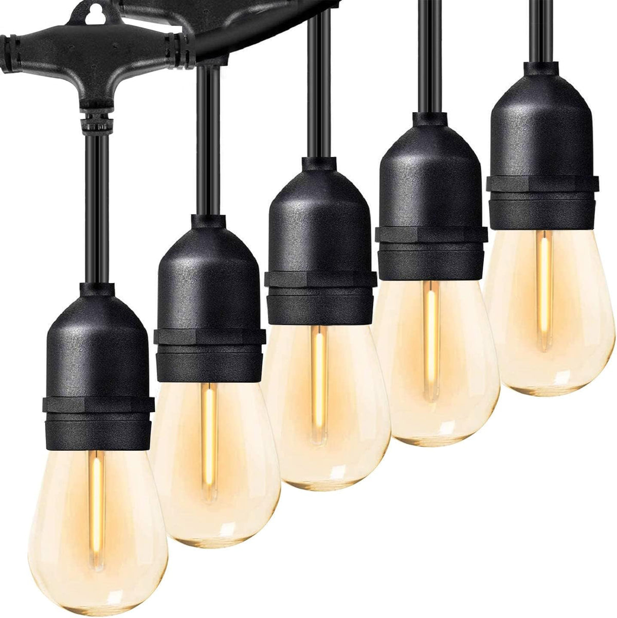 Outdoor String Lights 2Pack - 96FT Festoon Lights Mains Powered 1W Plastic Bulbs | 30 Bulbs
