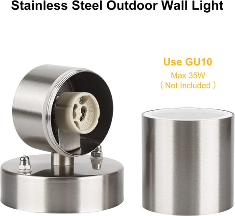 Stainless steel wall light providing illumination for an outdoor patio

